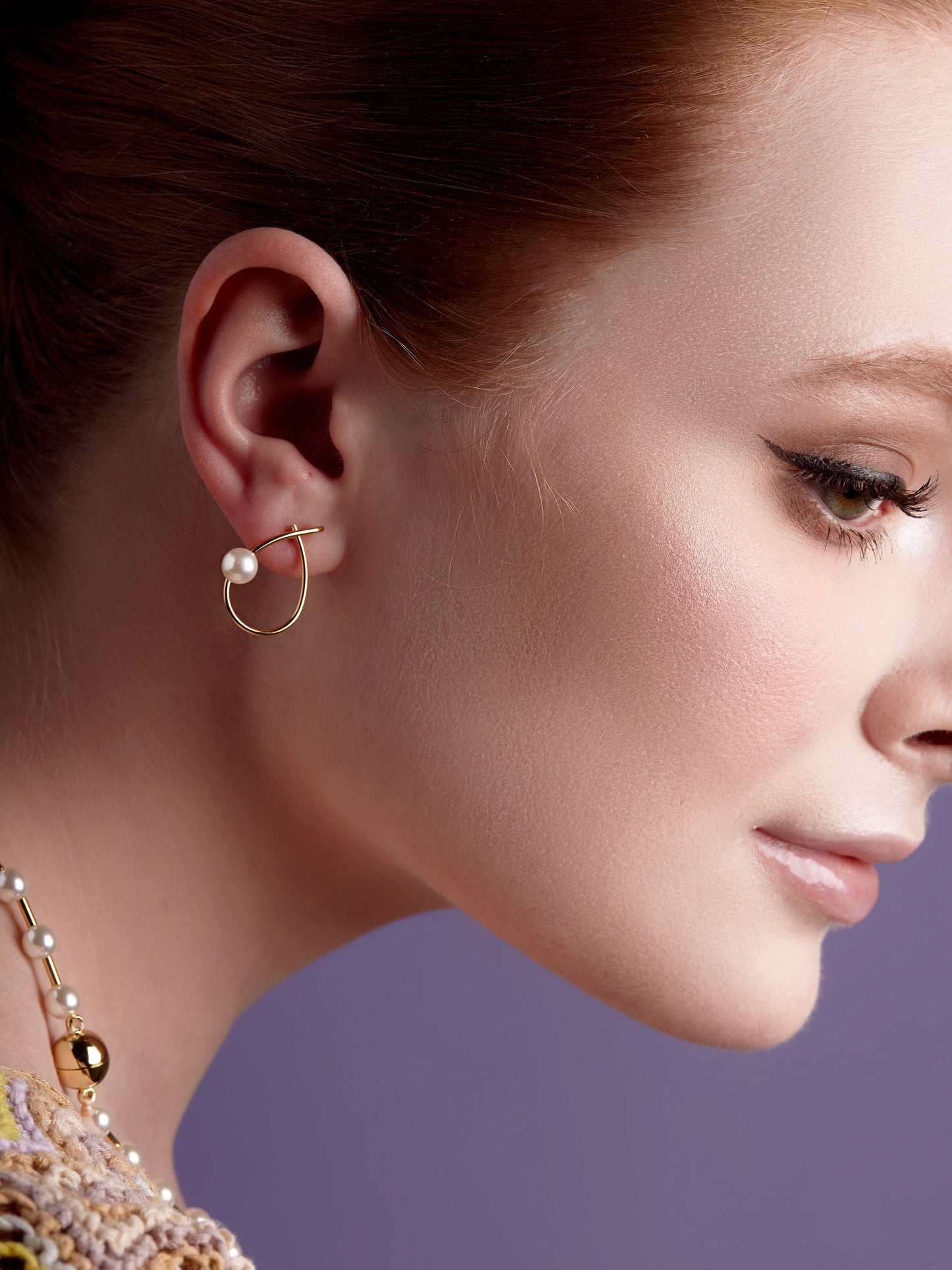 Oval Knotted Pearl Stud Earring