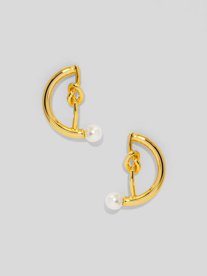 Knotted Half Moon Pearl Earring