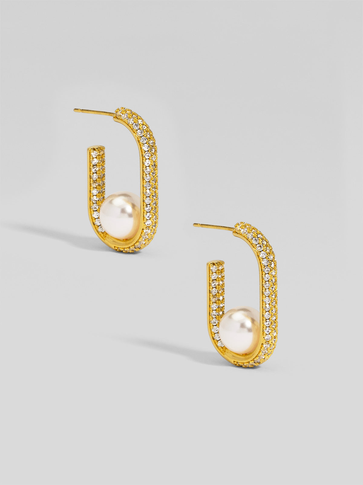 Pave U Shape Pearl Hoop Earring