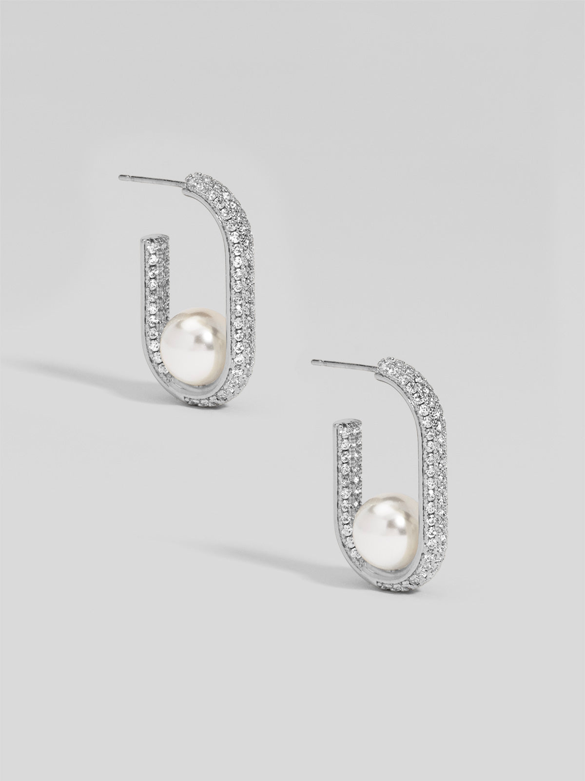 Pave U Shape Pearl Hoop Earring
