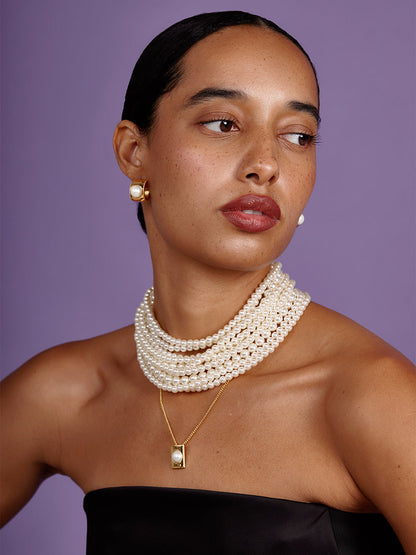 Wide Band Pearl Hoop