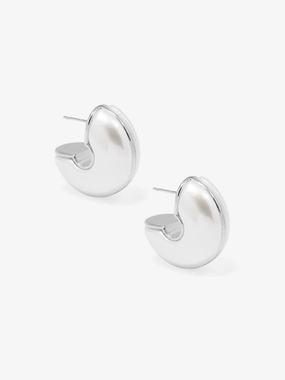 Two-Tone Crescent Pearl Hoop Earring