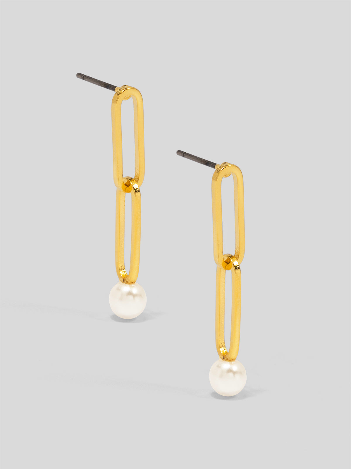 Double Chain Pearl Drop Earring