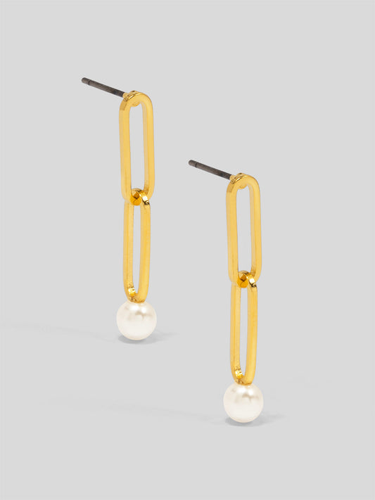 Double Chain Pearl Drop Earring