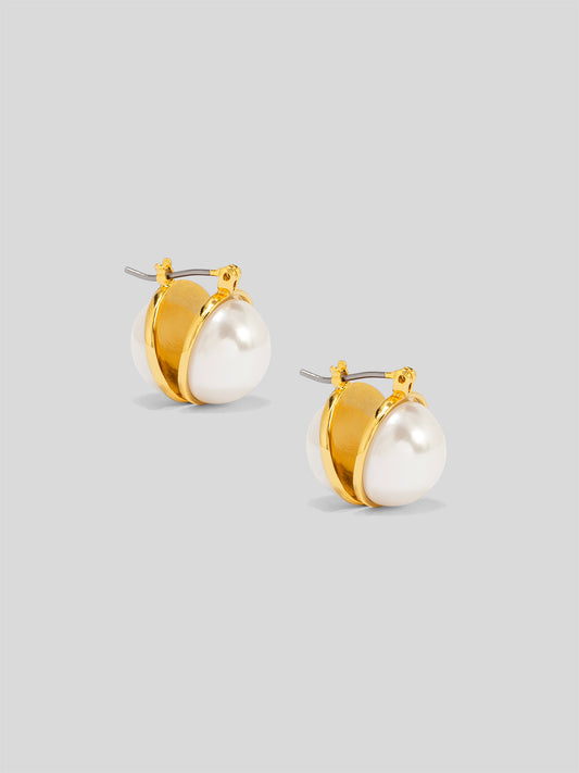 Double Side Half Pearl Hoop Earring