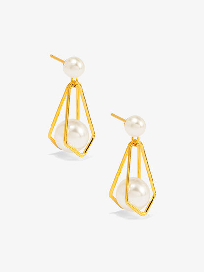 Geometric Pearl Drop Earring