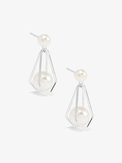 Geometric Pearl Drop Earring