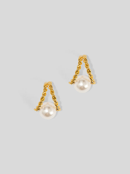 Twisted Pearl Huggie Earring