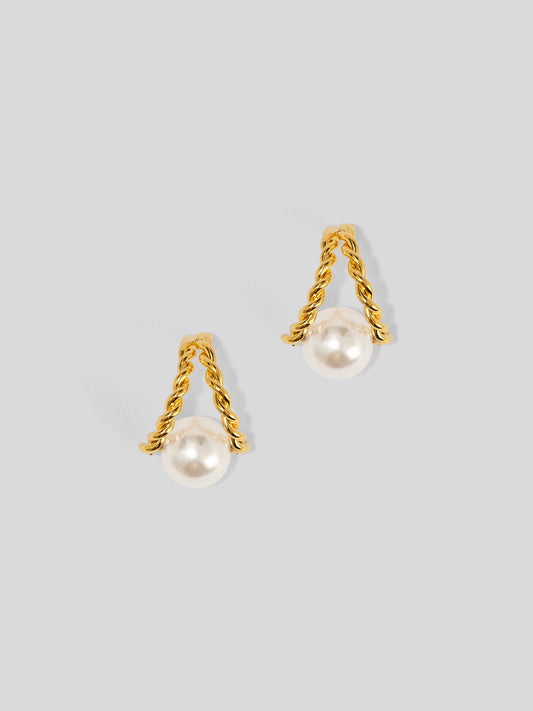 Twisted Pearl Huggie Earring