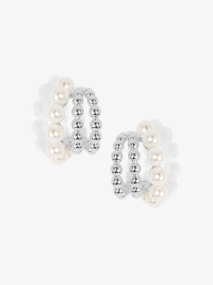 Pearl Beaded Triple Hoop Huggies