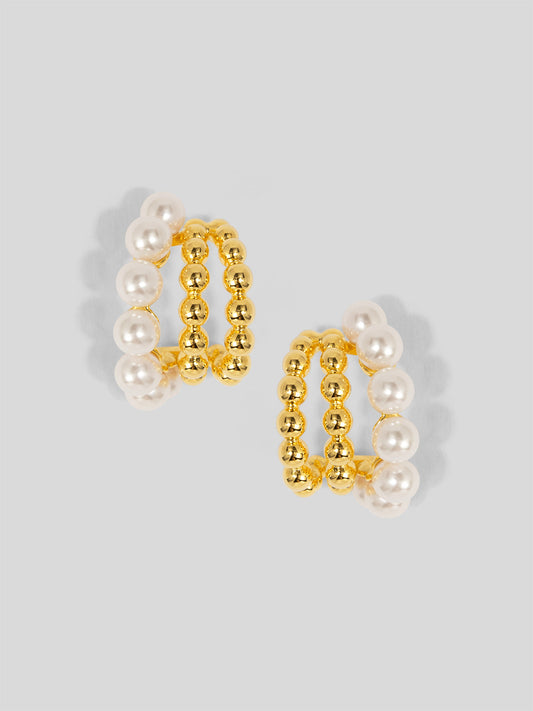 Pearl Beaded Triple Hoop Huggies
