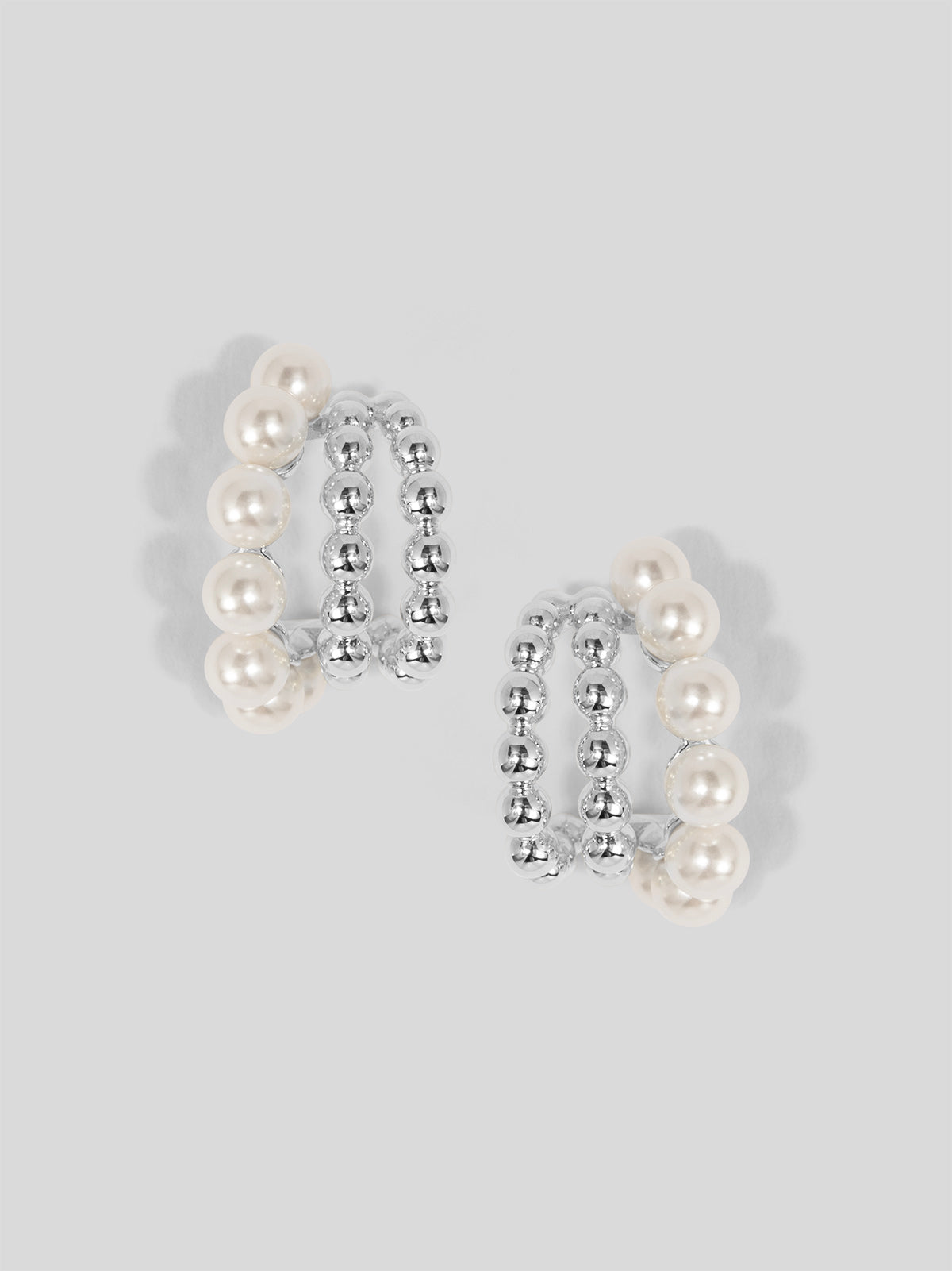 Pearl Beaded Triple Hoop Huggies