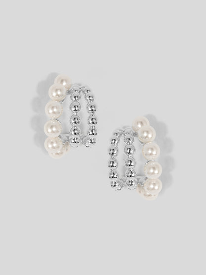 Pearl Beaded Triple Hoop Huggies
