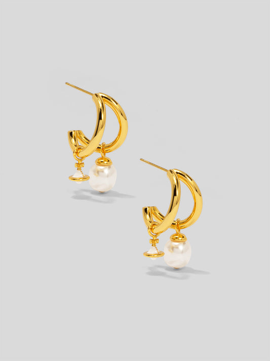 Double Hoop Saturn Charm Huggie Earring