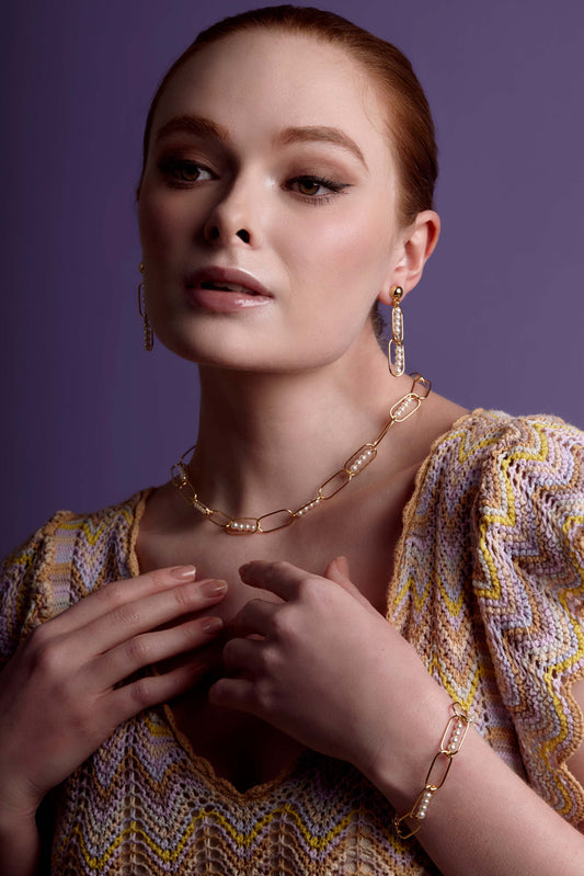 Linear Pearl Chain Drop Earring