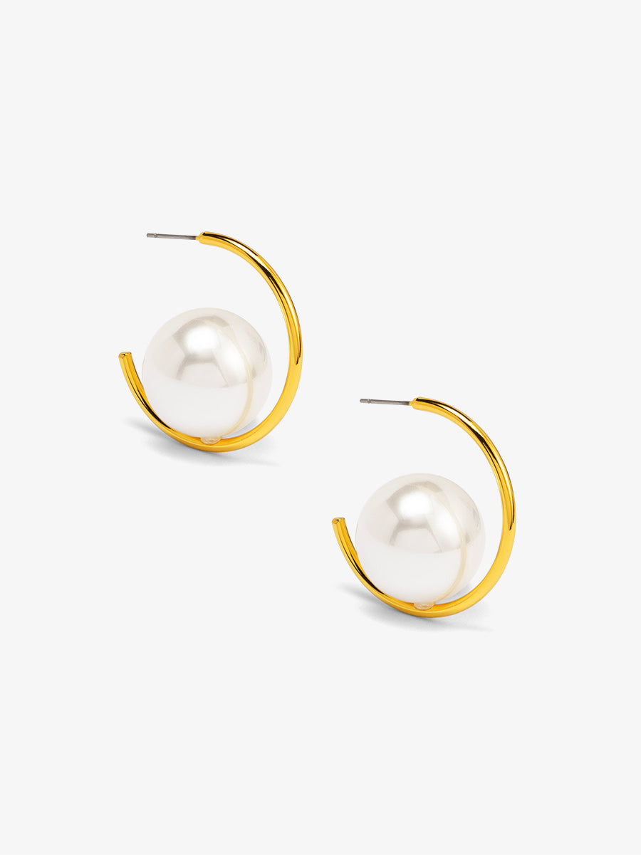 Open Orbit Pearl Hoop Earring