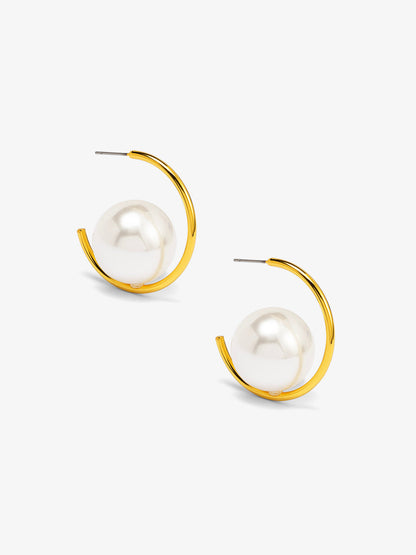 Open Orbit Pearl Hoop Earring