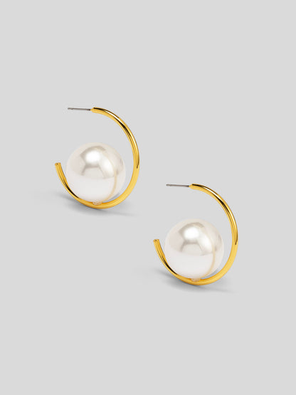 Open Orbit Pearl Hoop Earring
