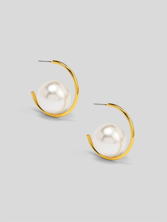Open Orbit Pearl Hoop Earring