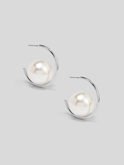 Open Orbit Pearl Hoop Earring
