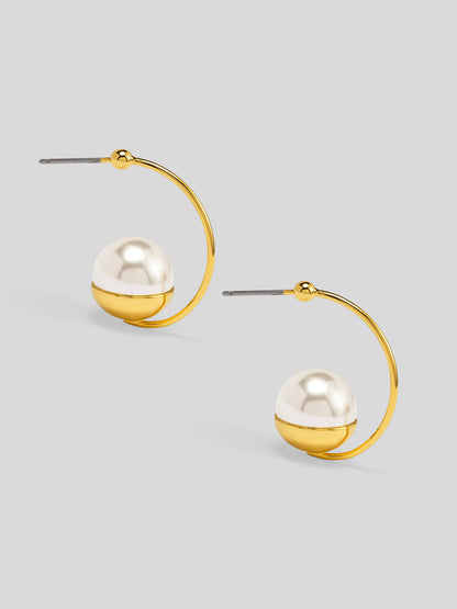Large Pearl Half Hoop Earring