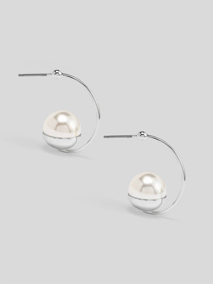 Large Pearl Half Hoop Earring