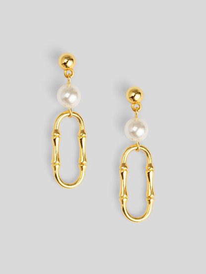 Bamboo Link Pearl Drop Earring
