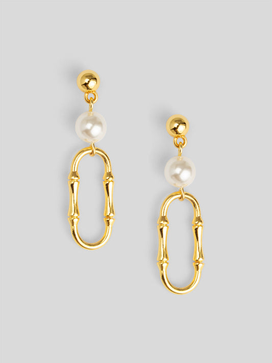 Bamboo Link Pearl Drop Earring