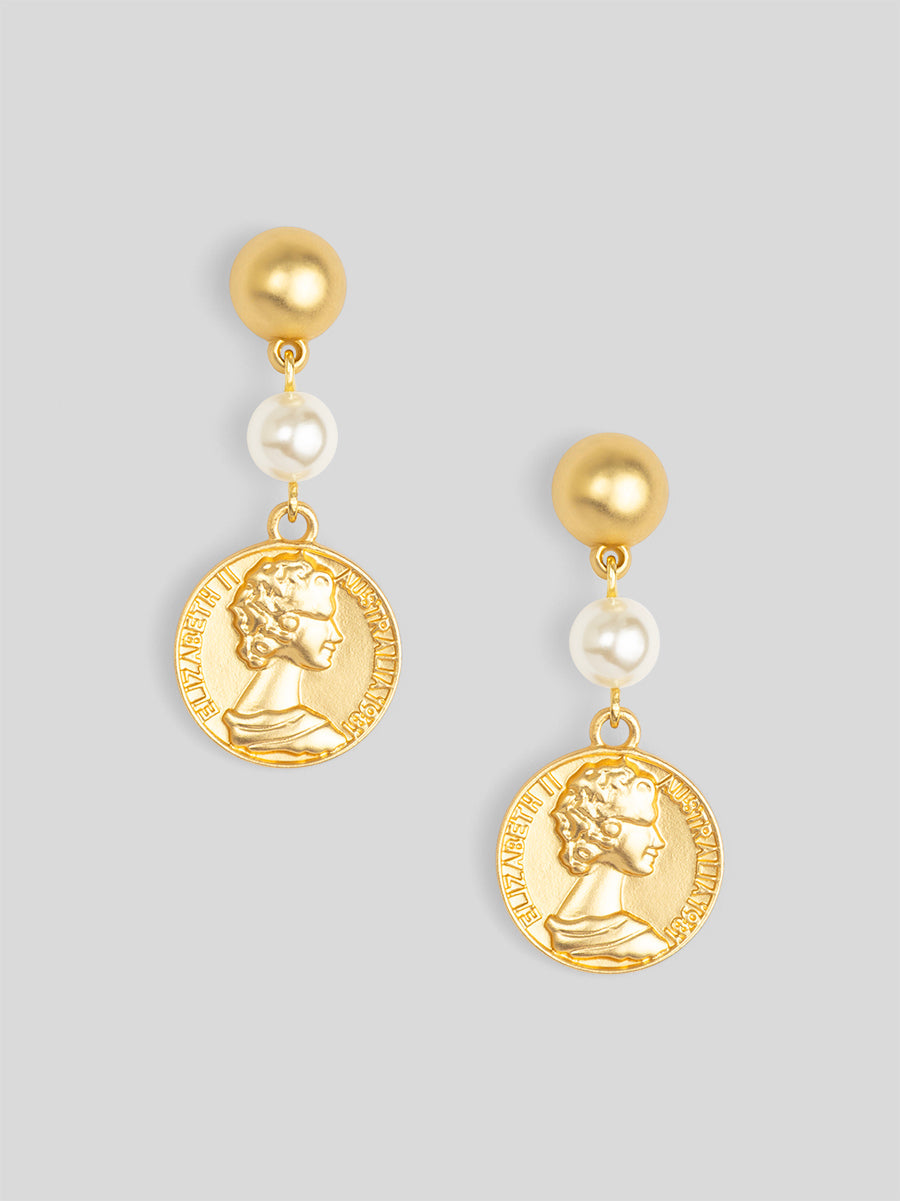 Pearls and Coins Drop Earring