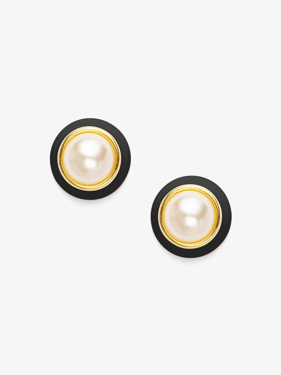 Enamel Rim Pearl Stud Earring
