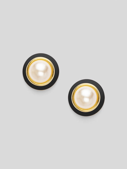 Enamel Rim Pearl Stud Earring