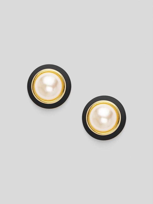 Enamel Rim Pearl Stud Earring