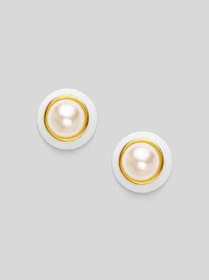 Enamel Rim Pearl Stud Earring
