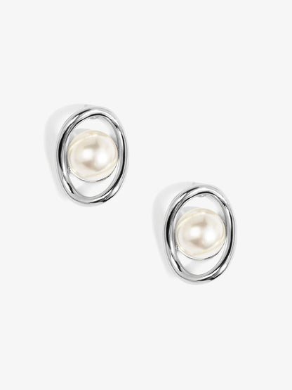 Twisted Orbit Pearl Stud Earring
