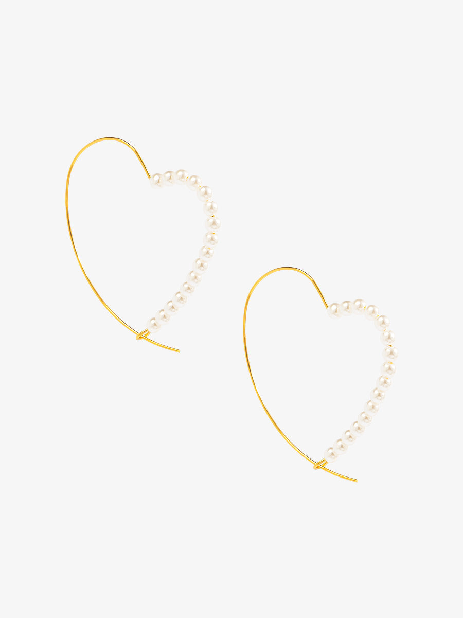 Heartline Pearl Wire Hoop Earring