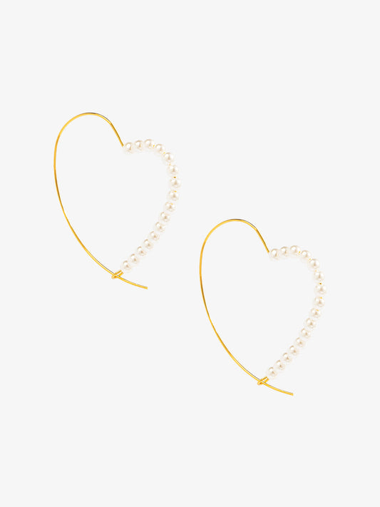 Heartline Pearl Wire Hoop Earring