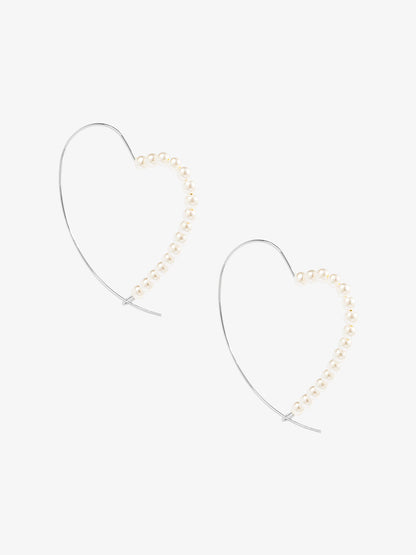 Heartline Pearl Wire Hoop Earring