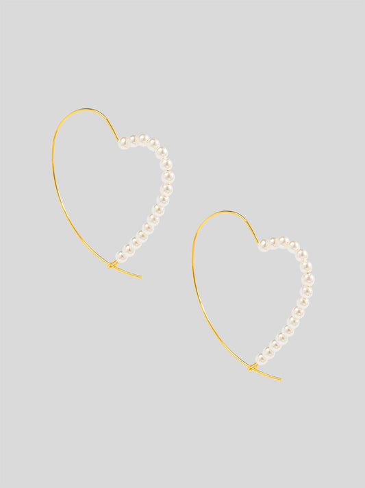 Heartline Pearl Wire Hoop Earring