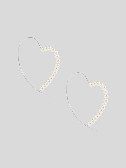 Heartline Pearl Wire Hoop Earring