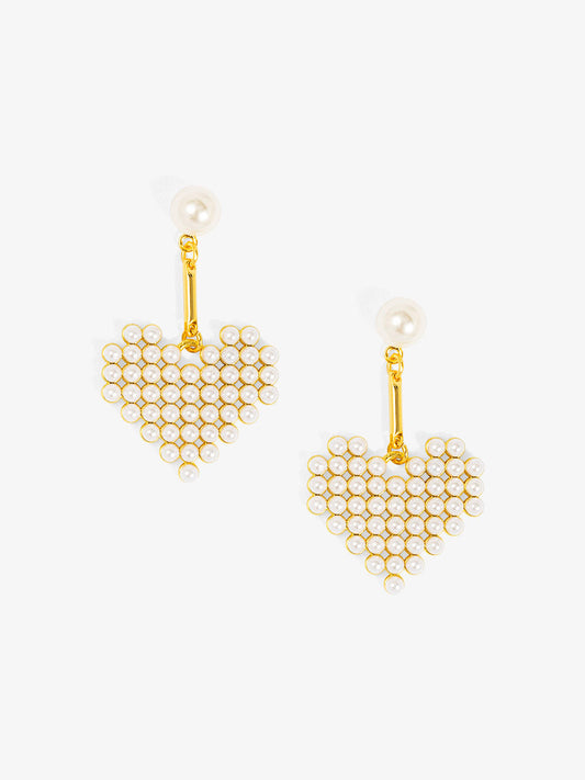 Beaded Heart Pearl Drop Earring