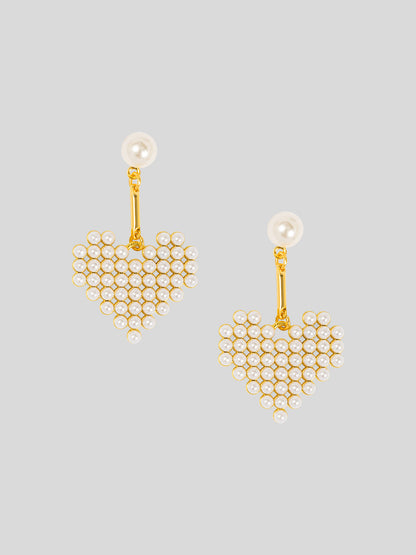 Beaded Heart Pearl Drop Earring