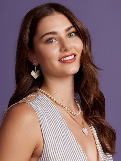 Beaded Heart Pearl Drop Earring