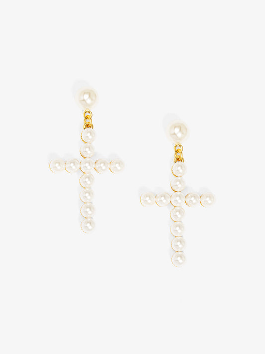 Pearl Cross Drop Earring