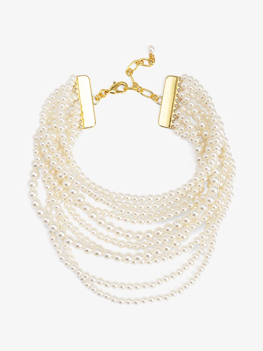 10 Strand Small Pearl Collar Necklace