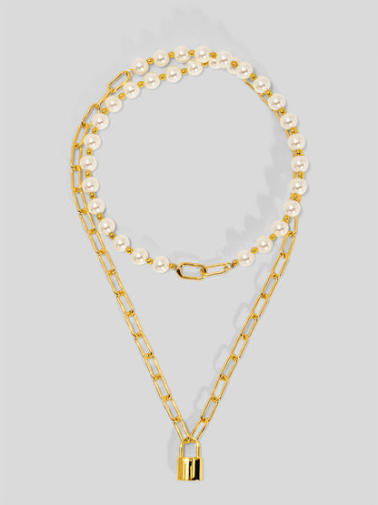 Pearl and Link Silver Lock Necklace