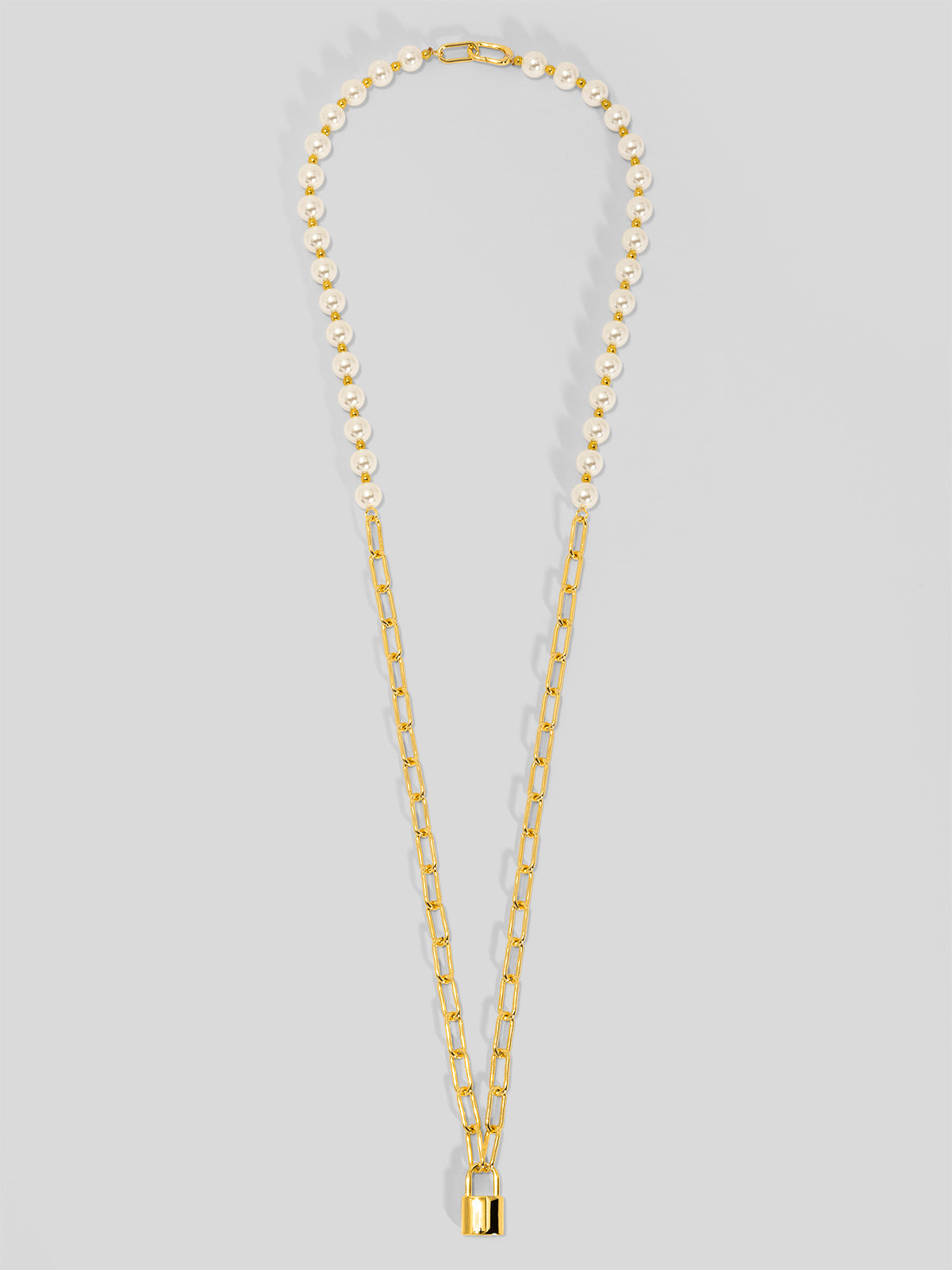 Pearl and Link Silver Lock Necklace