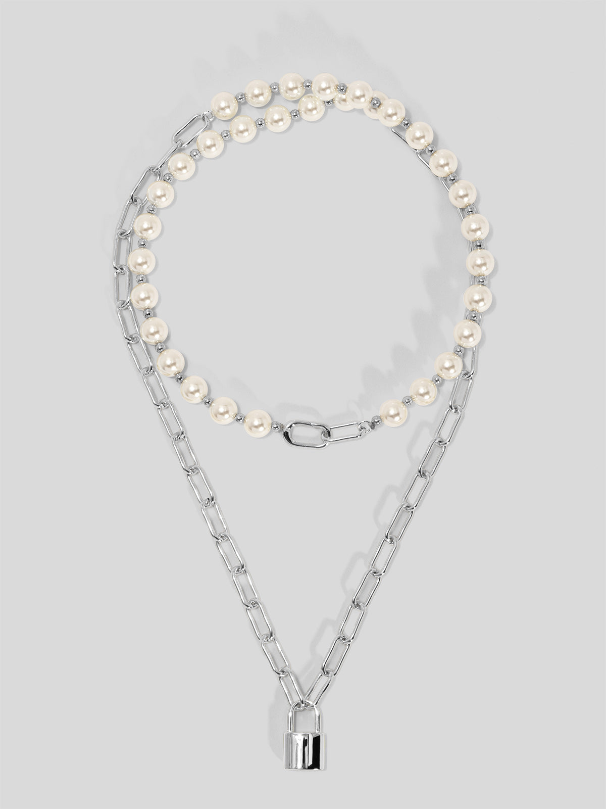 Pearl and Link Silver Lock Necklace