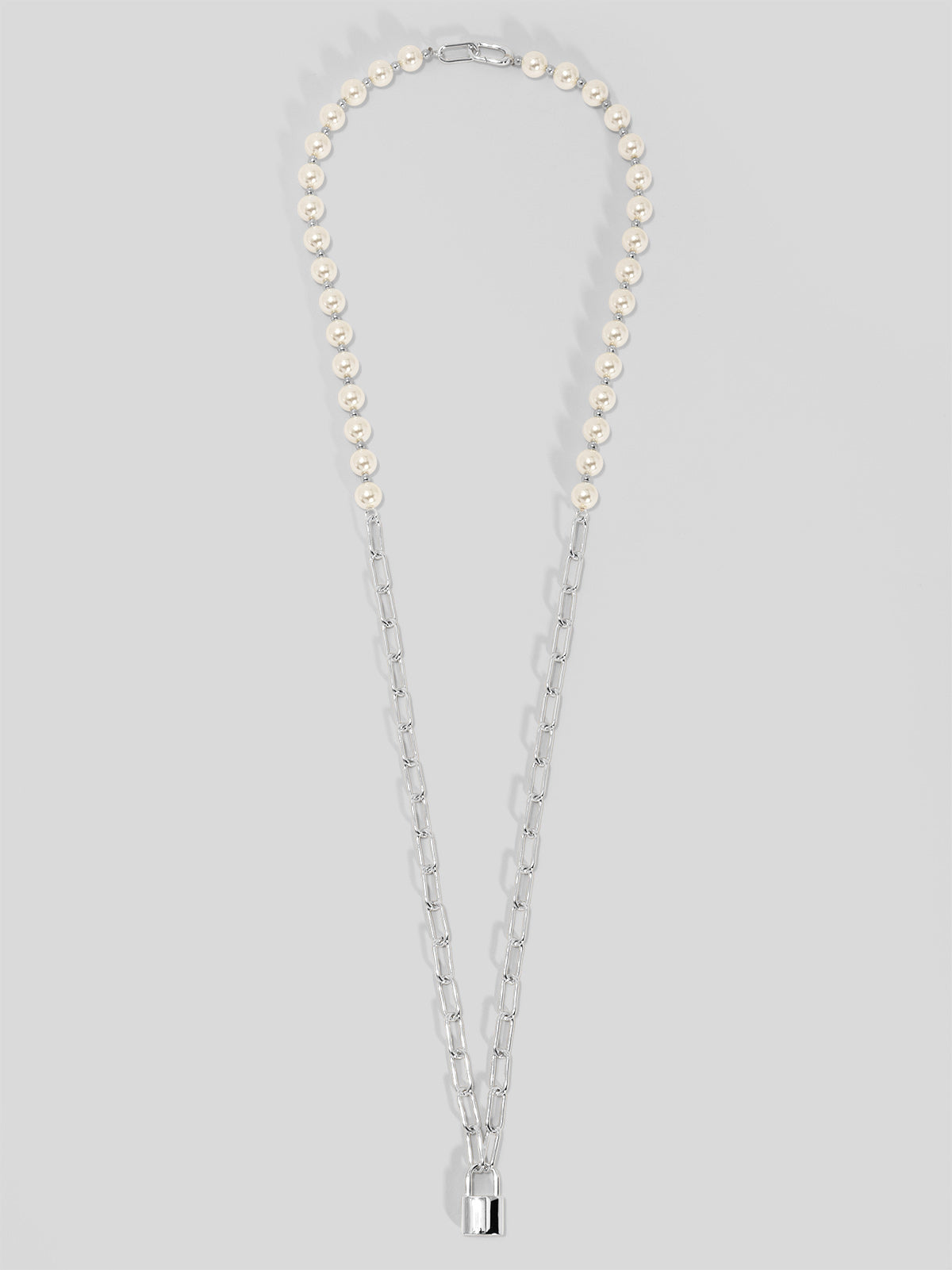 Pearl and Link Silver Lock Necklace