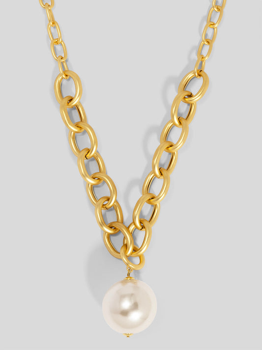 Oval Link Pearl Charm Collar Necklace