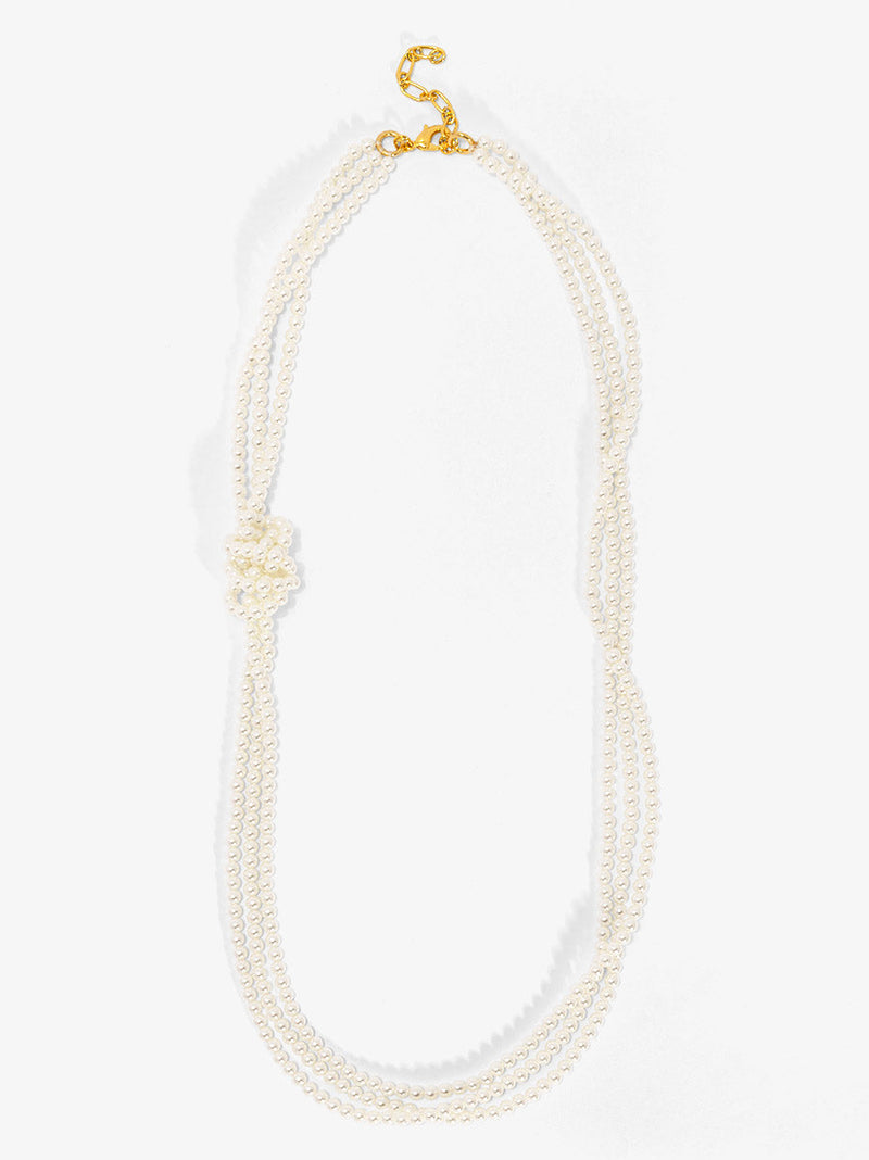 Long Layered Side Knot Pearl Necklace